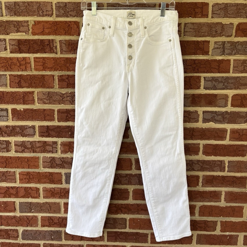 J. Crew‎ Vintage Straight Ankle Jean Women's 27 White Denim Button 28X27 Preppy
